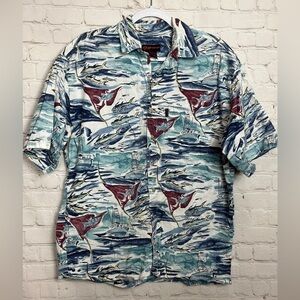 SPORTIF USA fishing ocean sea life BUTTON UP‎ HAWAIIAN print SHIRT sz L